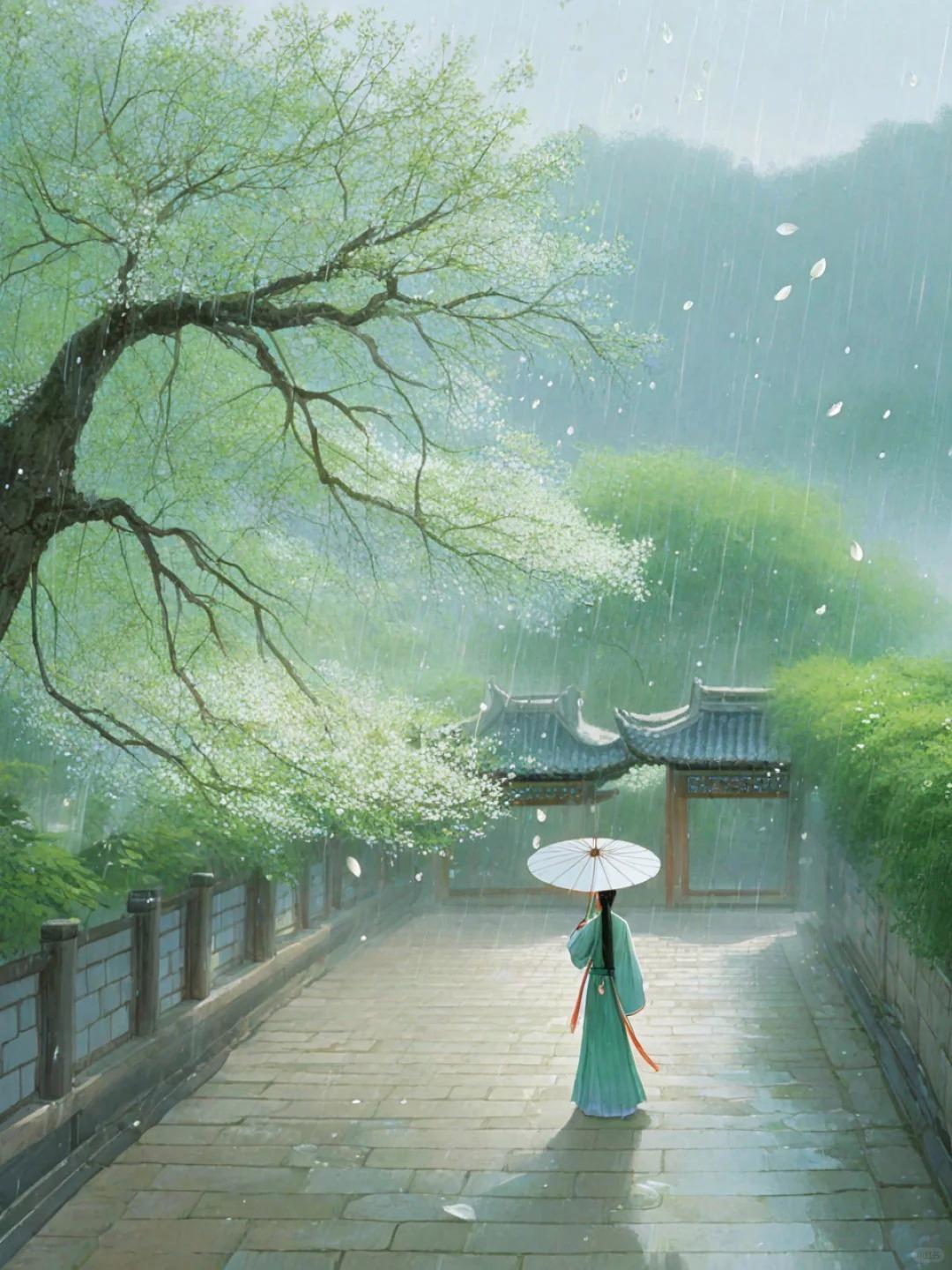 花乌鱼,杨柳,小船,古代雨天图片风雨的图片唯美古风倚窗听雨的图片