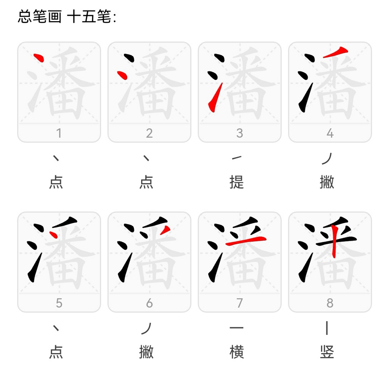  潘>字总笔画十五笔,你写对了吗?