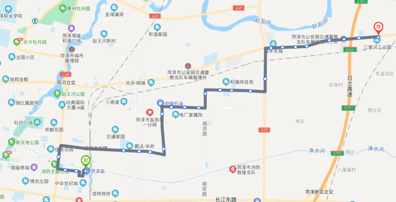 山东菏泽火车站途经公交车路线乘坐点及其运行时间