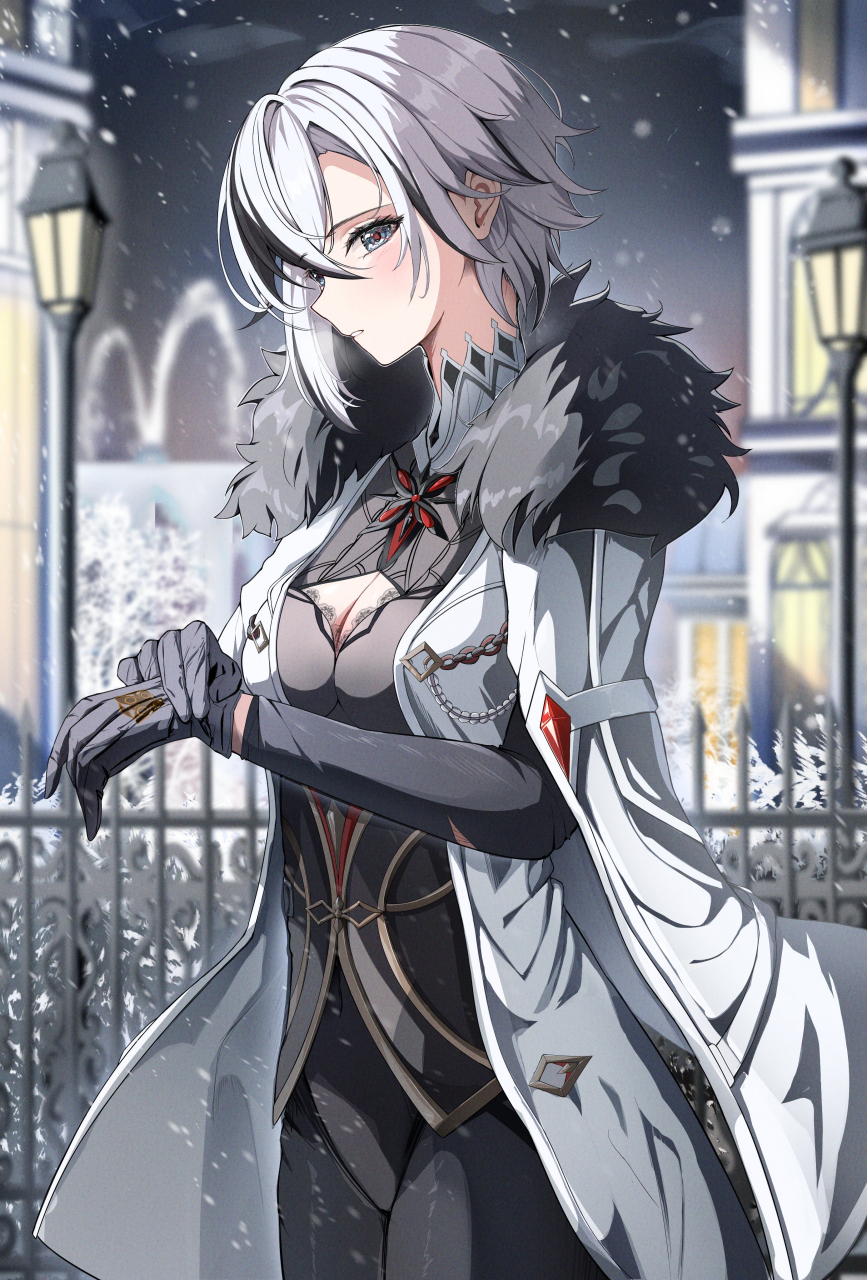 大雪纷飞下的白毛少女 画师:yeni