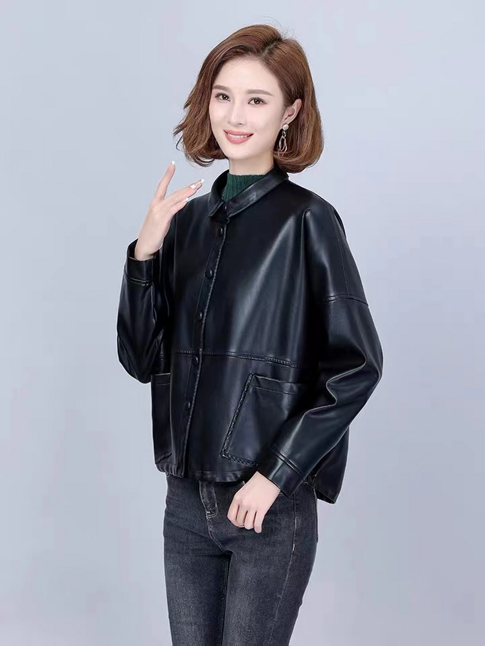 海宁专柜皮衣女短款绵羊皮夹克2023春季新款时尚宽松显瘦百搭气质外套