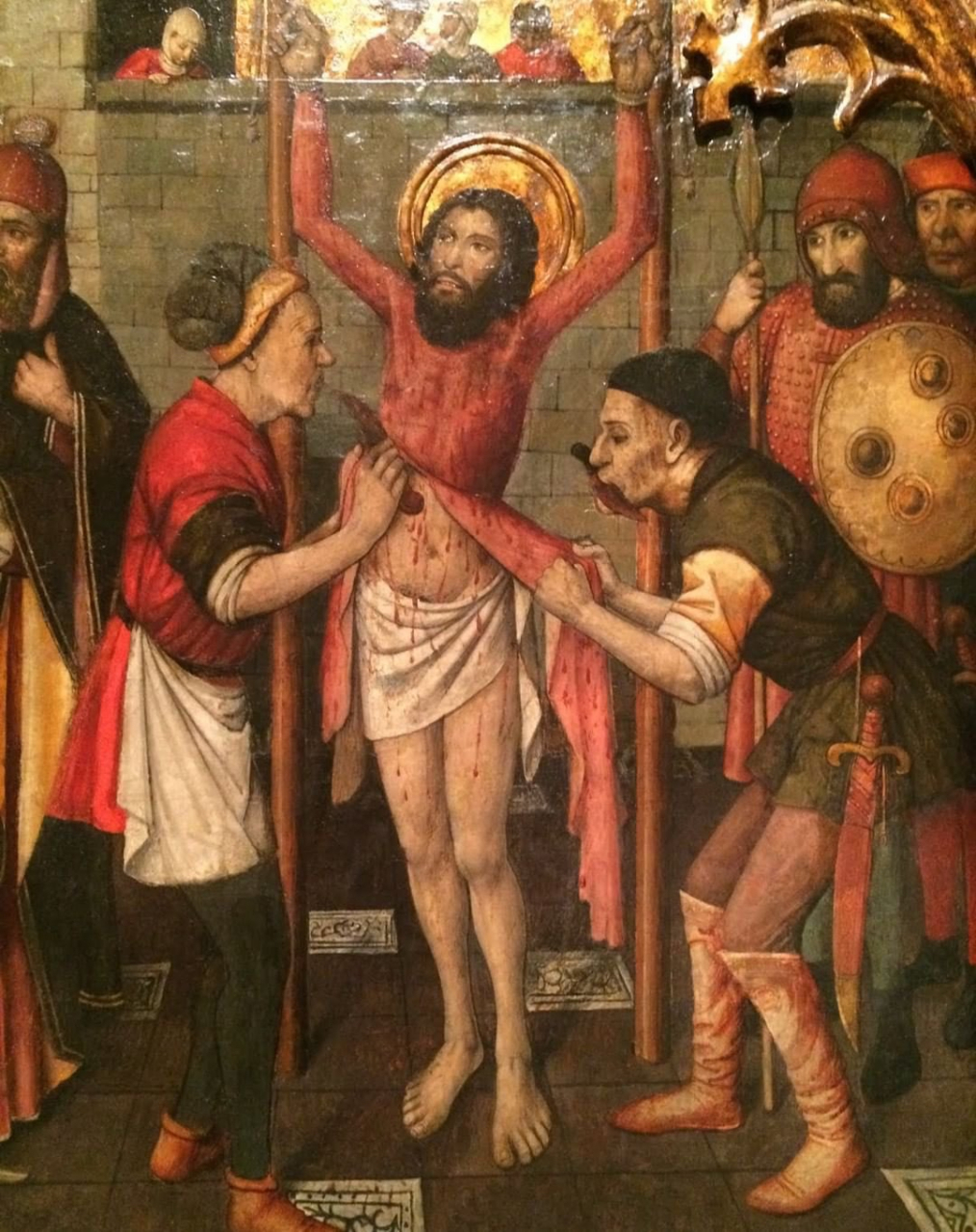 这幅画描绘了早期基督教殉道者圣巴塞洛缪,据称他被活活剥皮