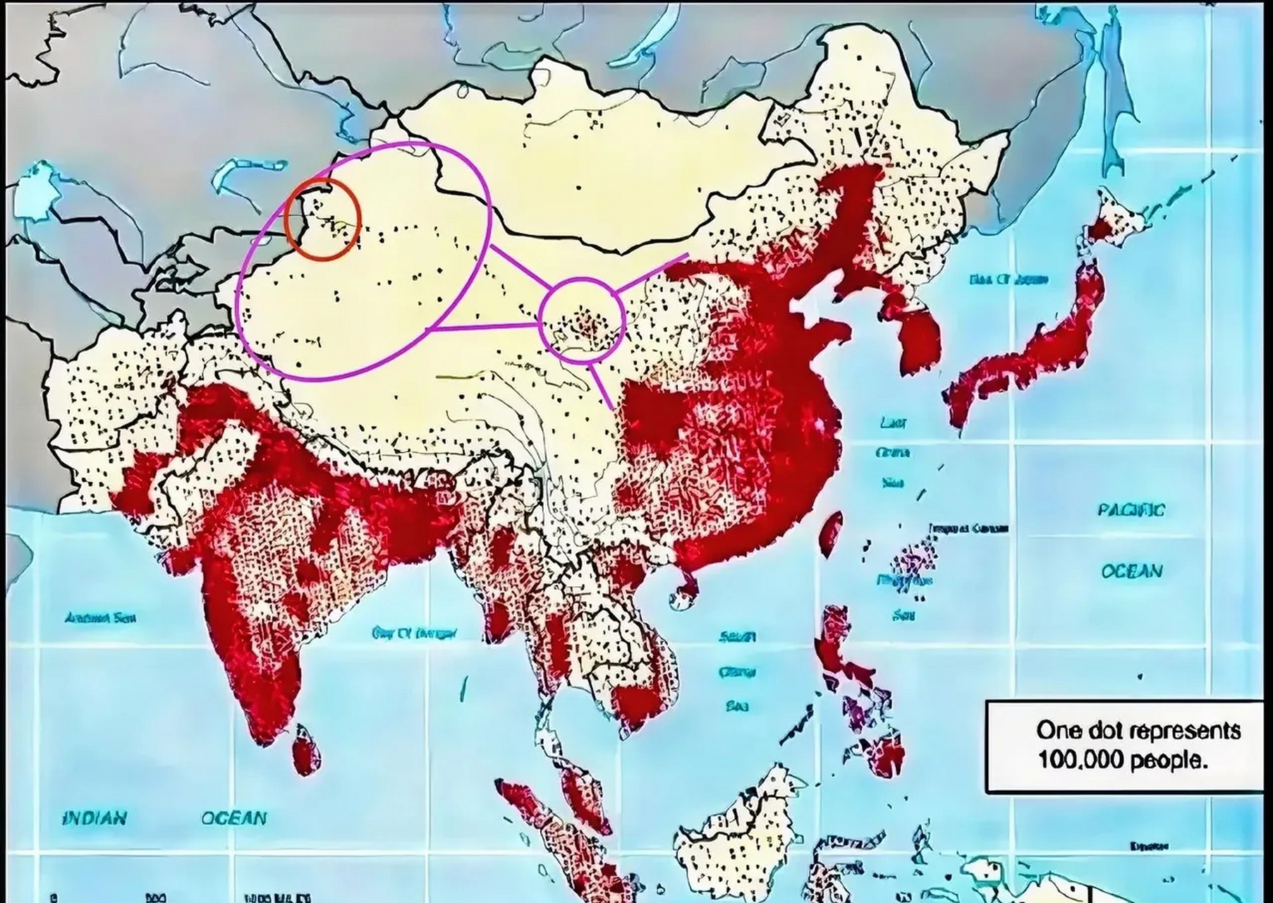 地球上人口密度最高的区域,如下图所示.
