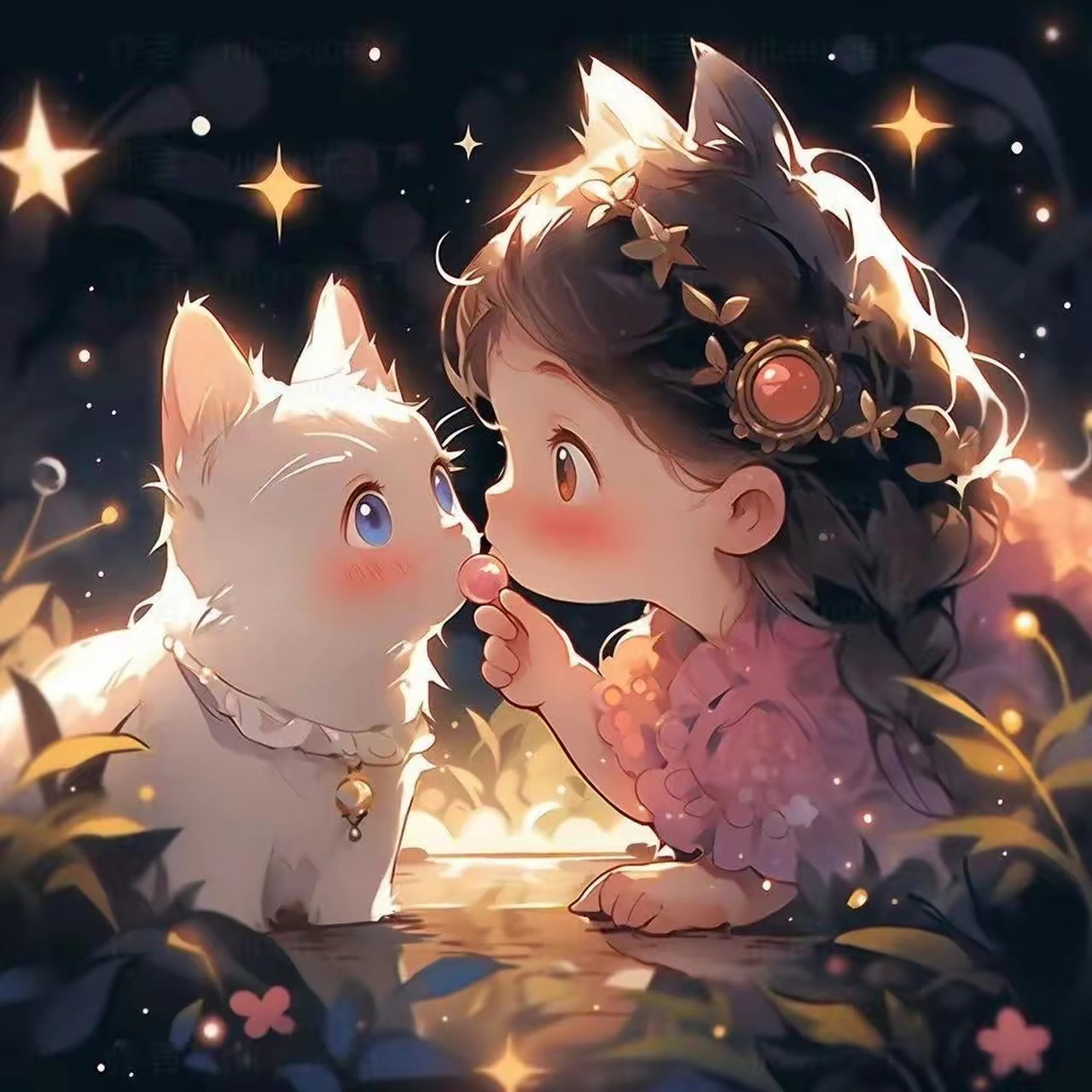 可爱治愈头像:小公主和猫咪,陪伴是最长情的好白#乐享周末分享吧
