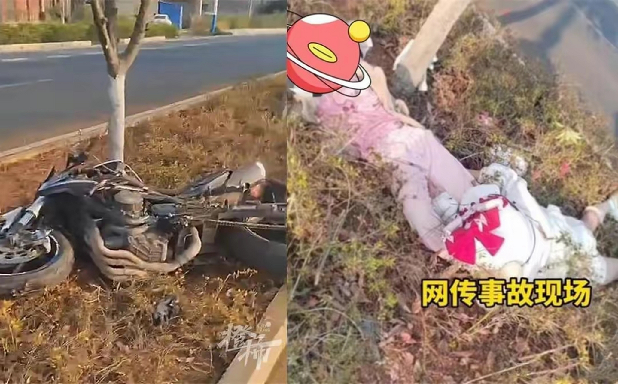 6716岁女孩驾驶摩托车载21岁女生撞上花台,两人抢救无效身亡.
