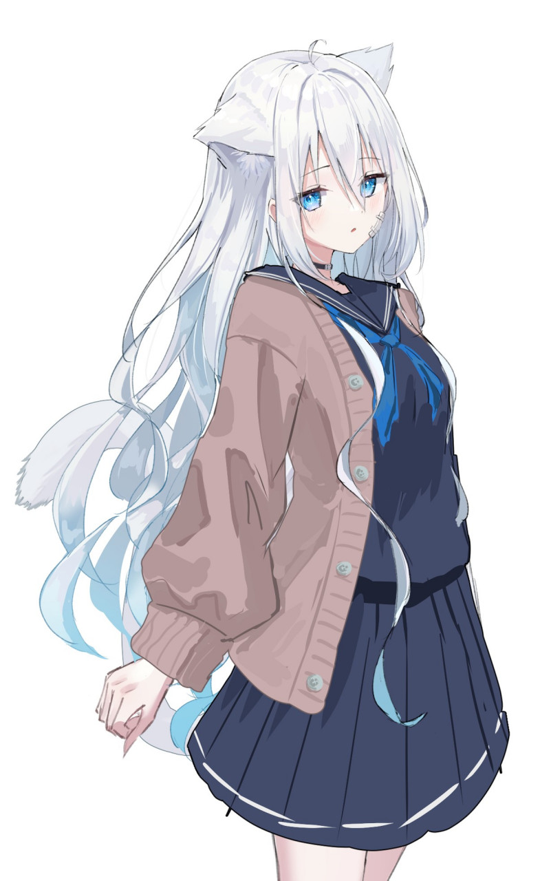 二次元#  白发猫耳娘 画师:十神乃