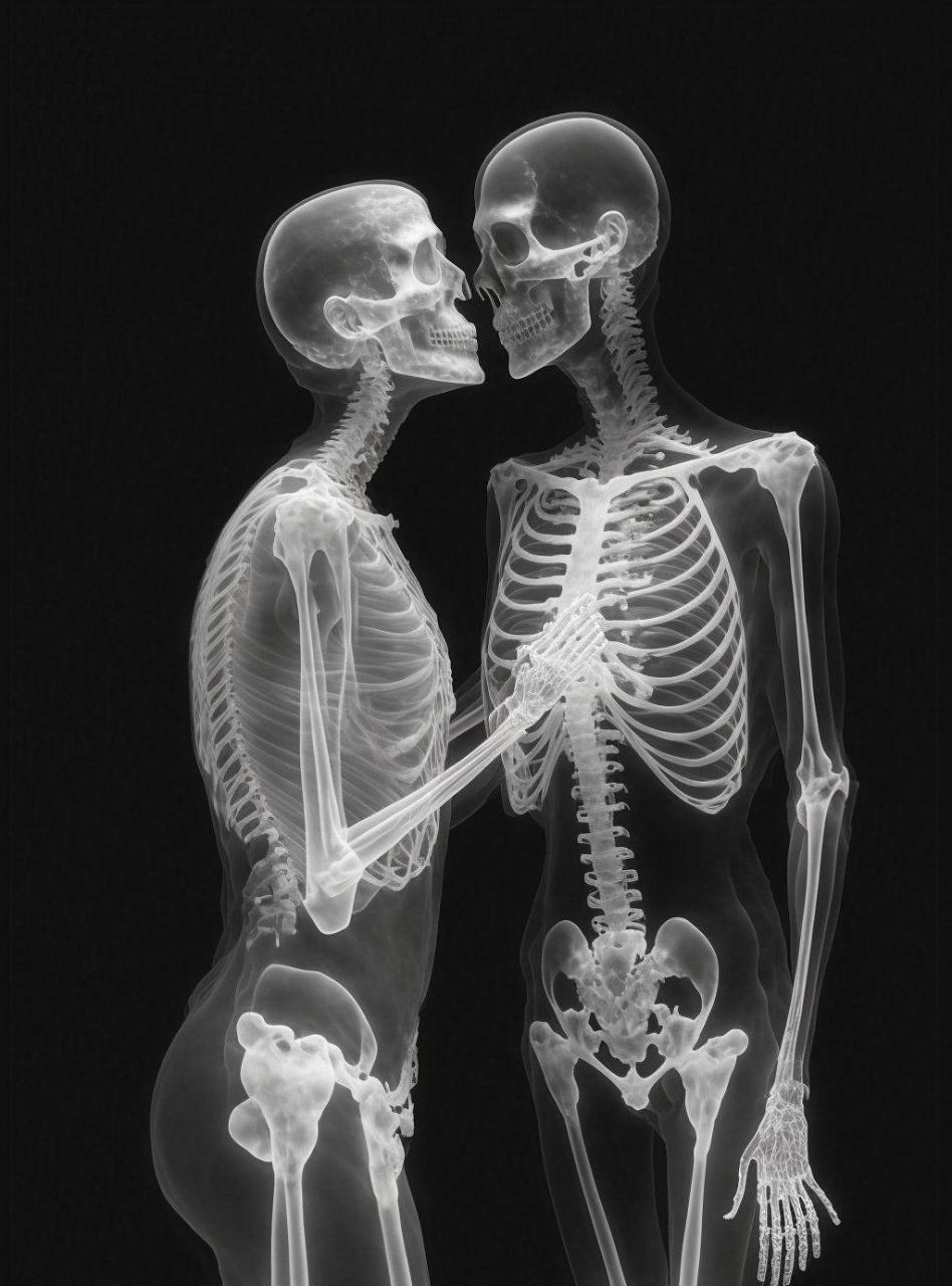 一对接吻情侣的x光照片,很骨感