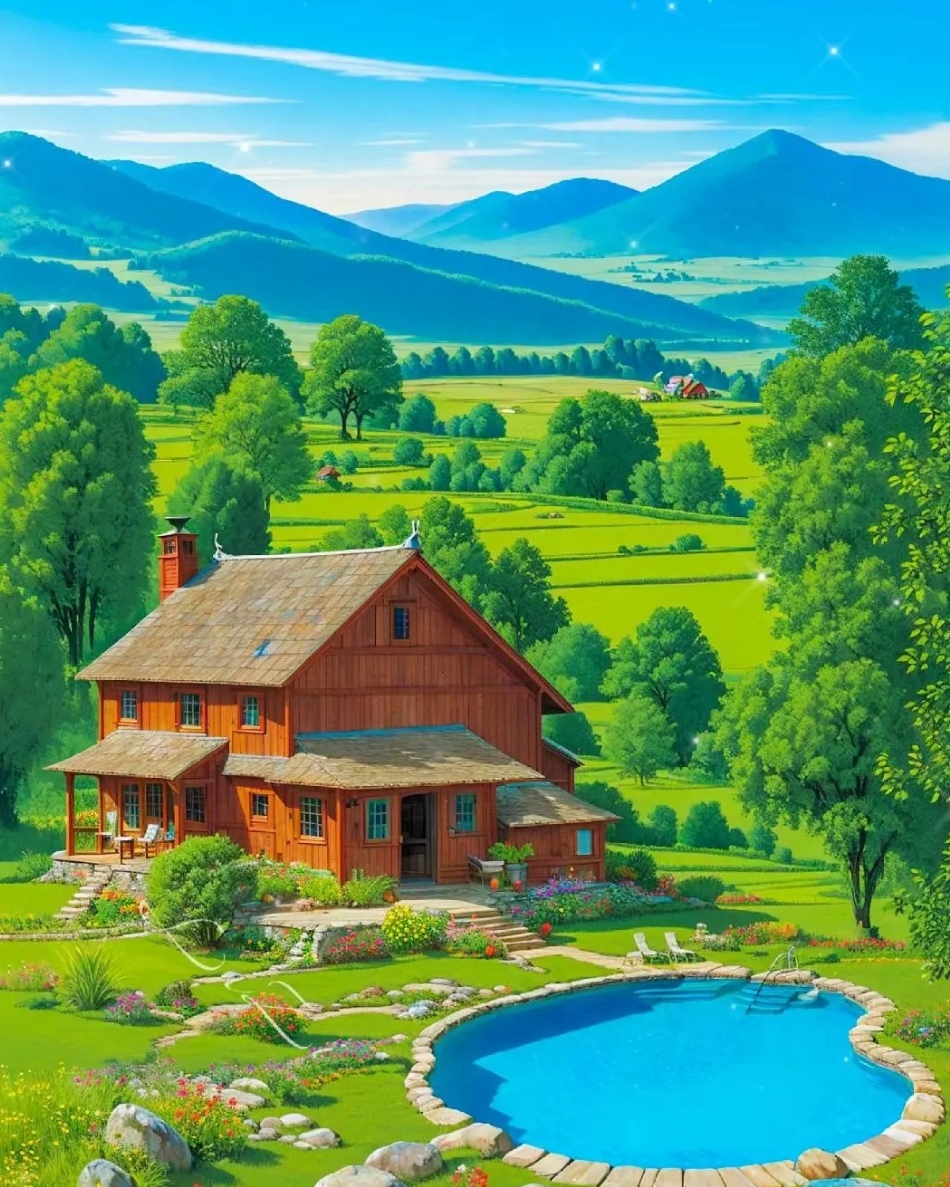 在辽阔的草原上,有一个小木屋,它坐落在一片翠绿的草地中间