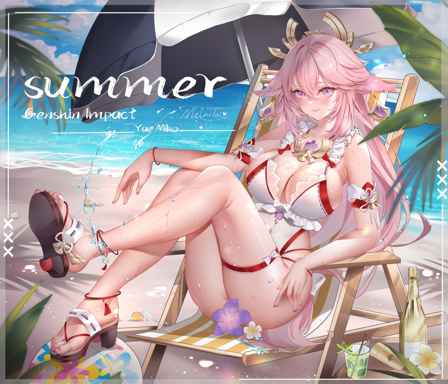 泳装八重神子 p站画师:么赖赖