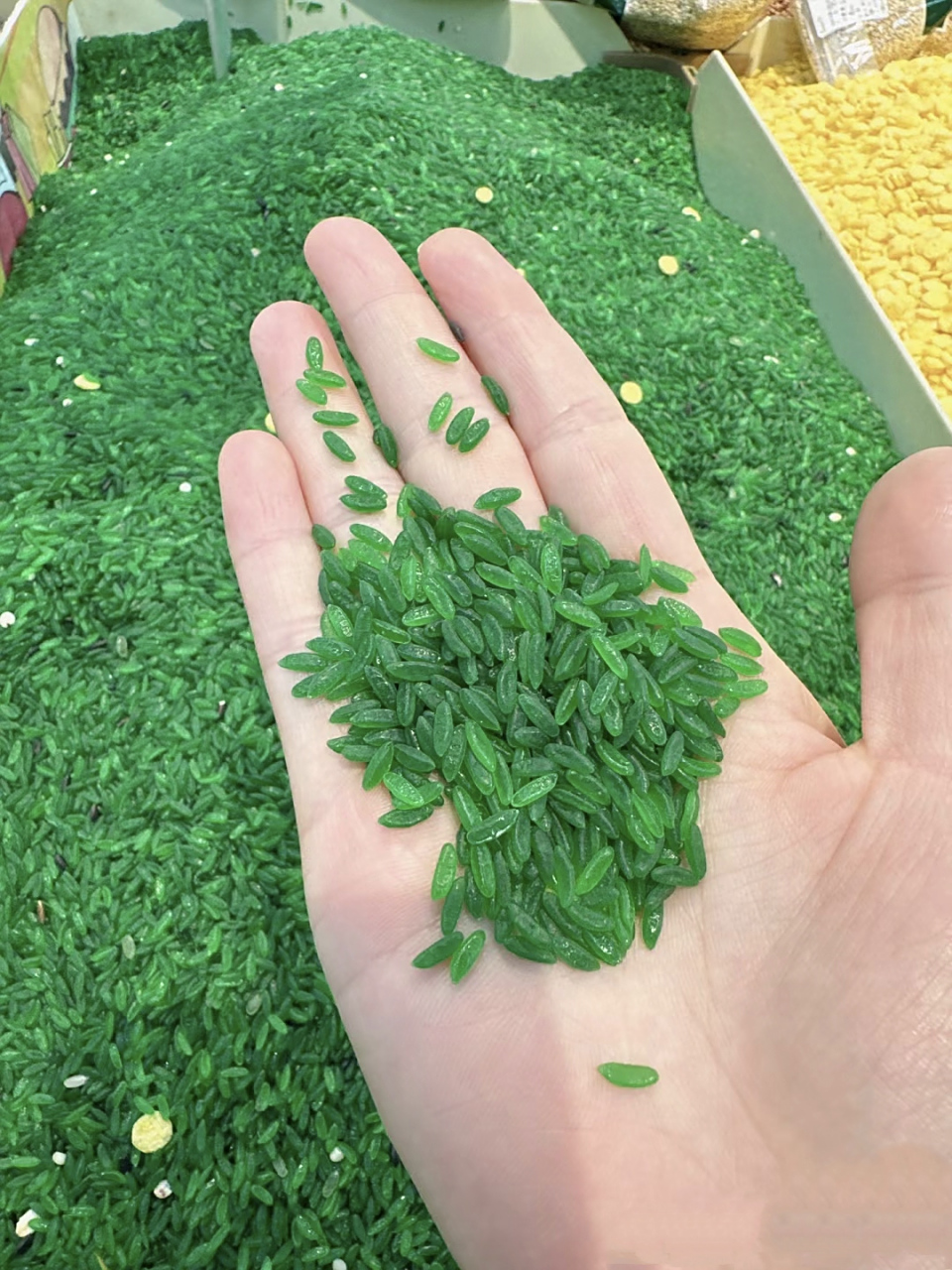 这绿色的米有人吃过吗,味道如何,怎么看起来很像塑料[笑哭]