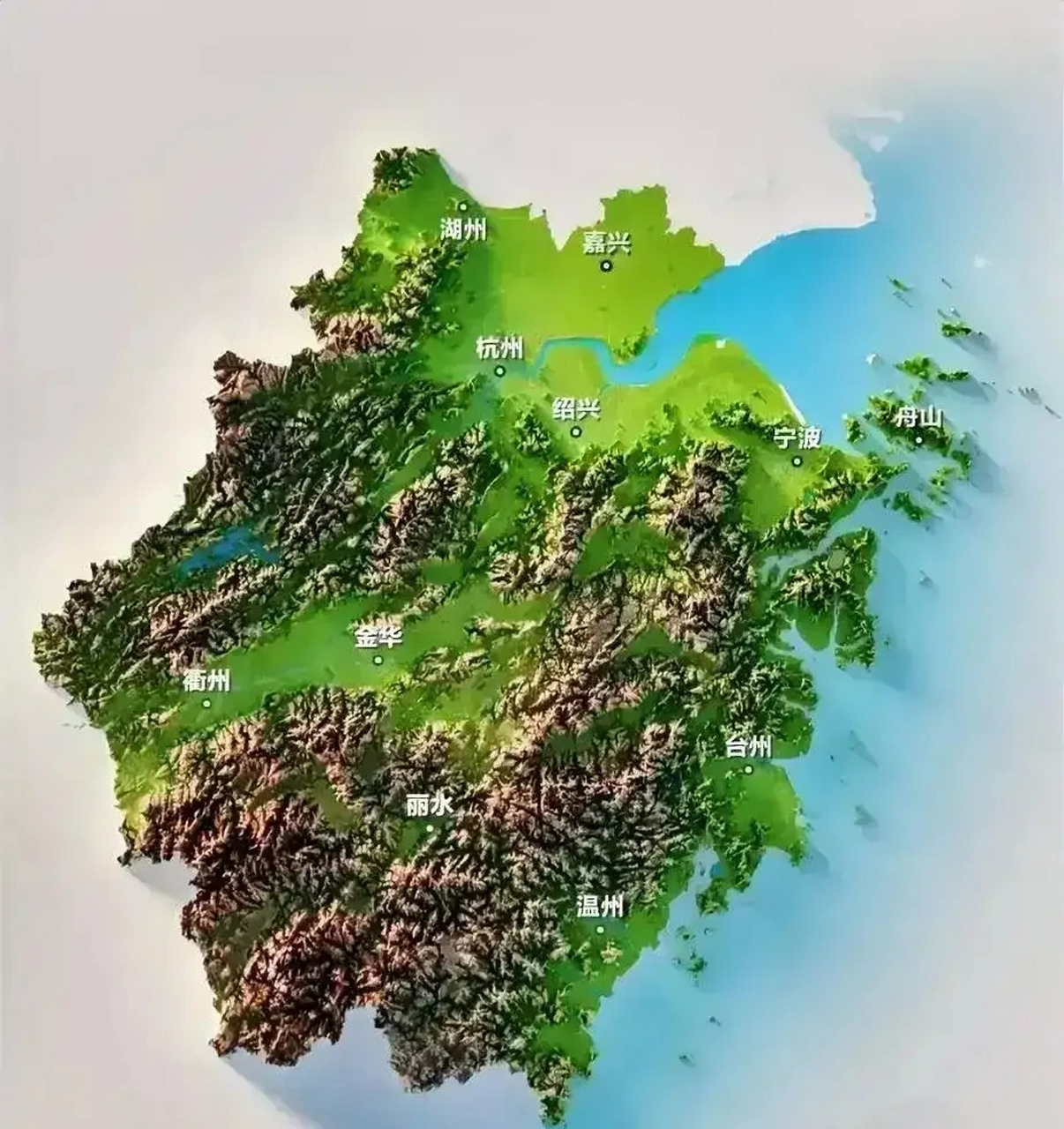 浙江省各城市位置及山脉