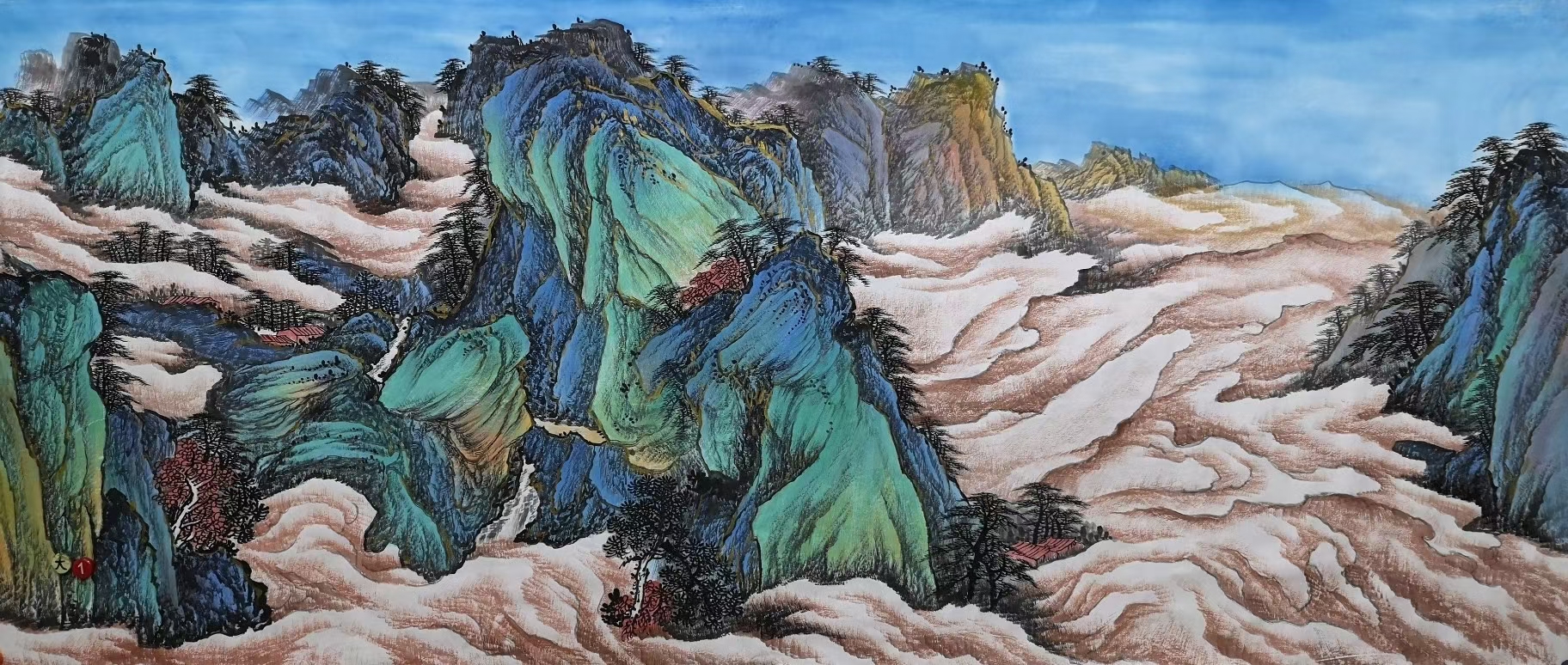 金线青绿山水画精品