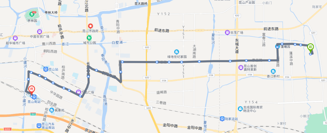 江苏昆山火车南站途经公交车线路乘坐点及其运行时间