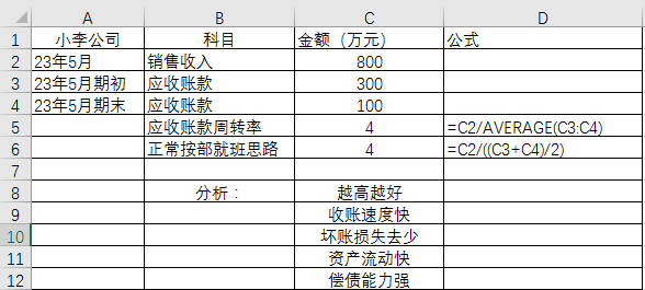 excel应收账款周转率