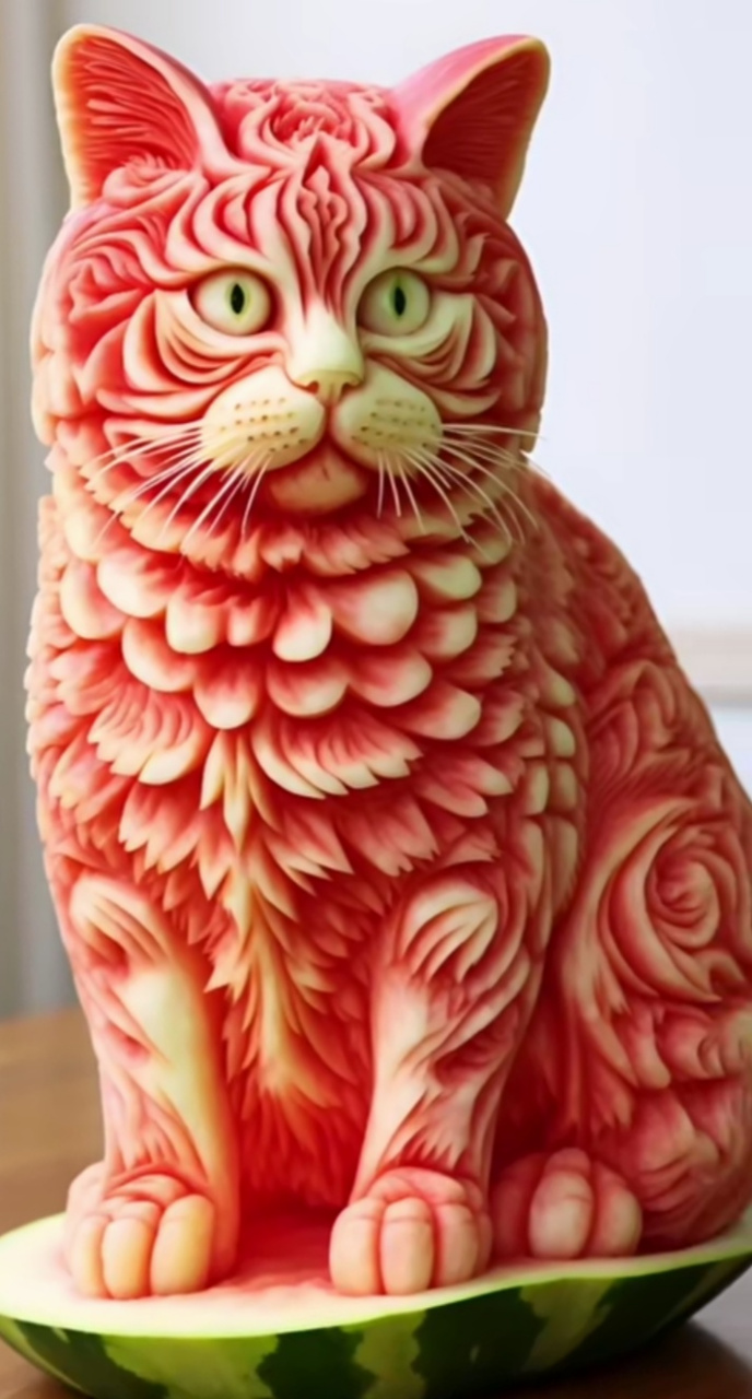 这手92多巧啊?西瓜雕刻艺术[good][good][good][good]