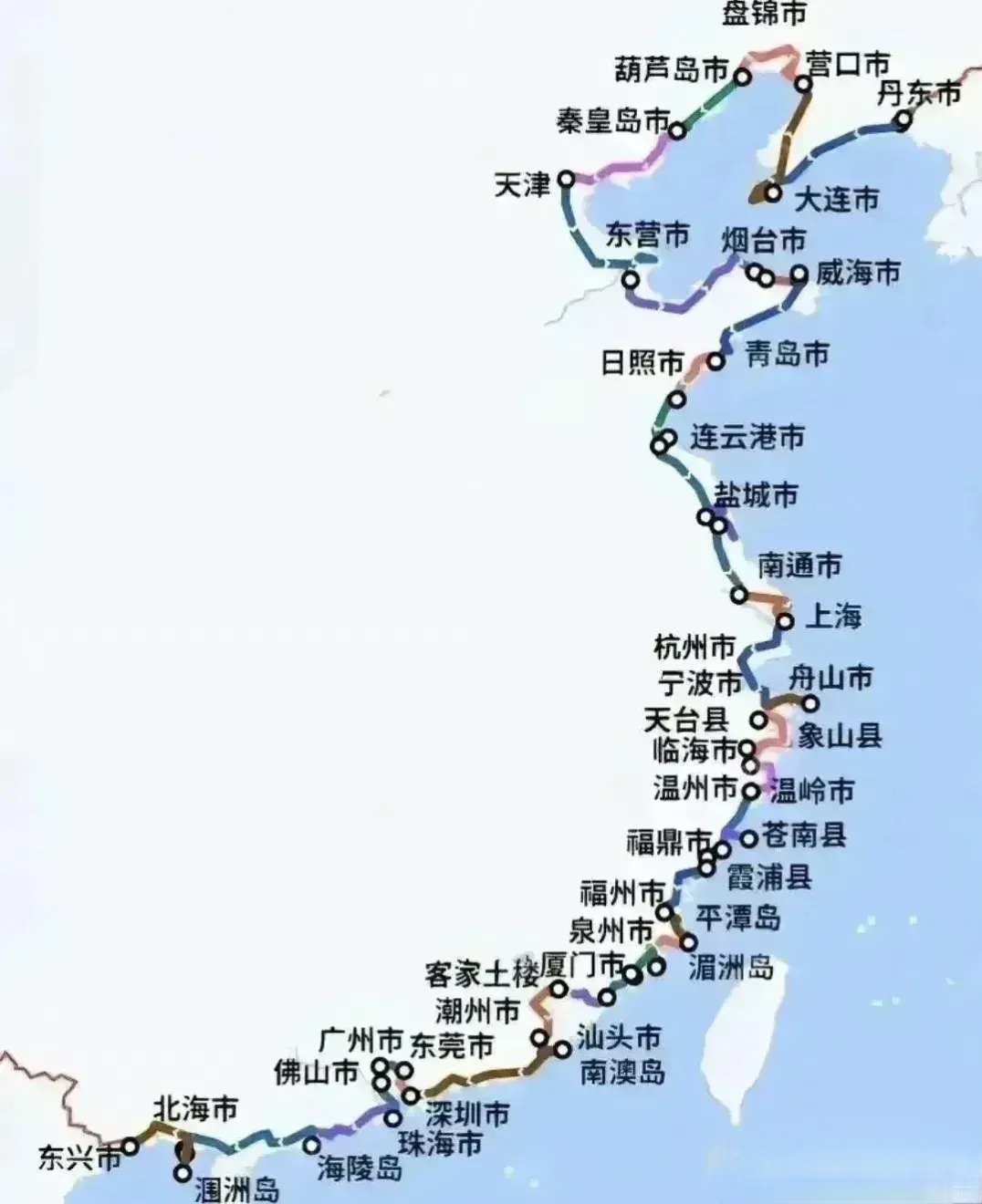 通道路线图沿海旅游地图中国沿海高铁线路图沿海高铁路线示意图中国
