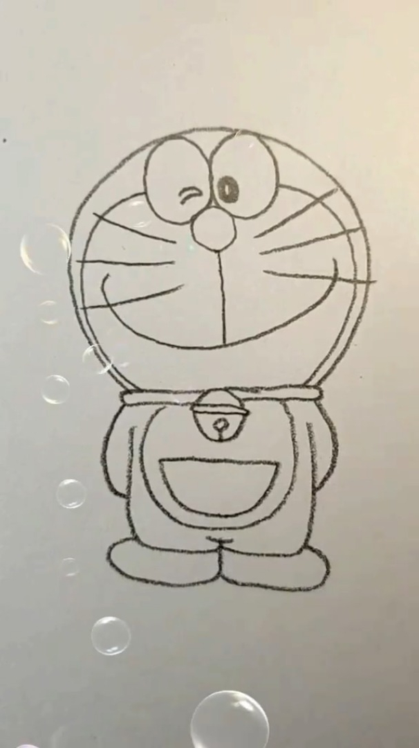 手绘哆啦a梦简单黑白卡通画
