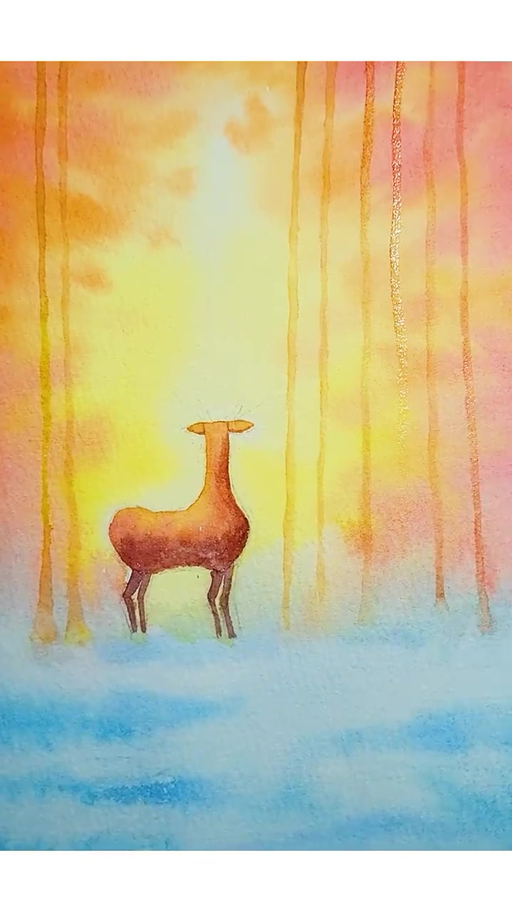 水彩教程,深林麋鹿