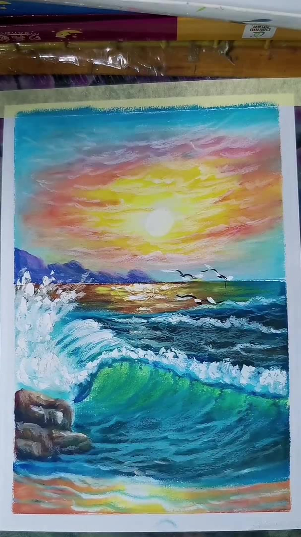 油画棒画,蔚蓝的大海