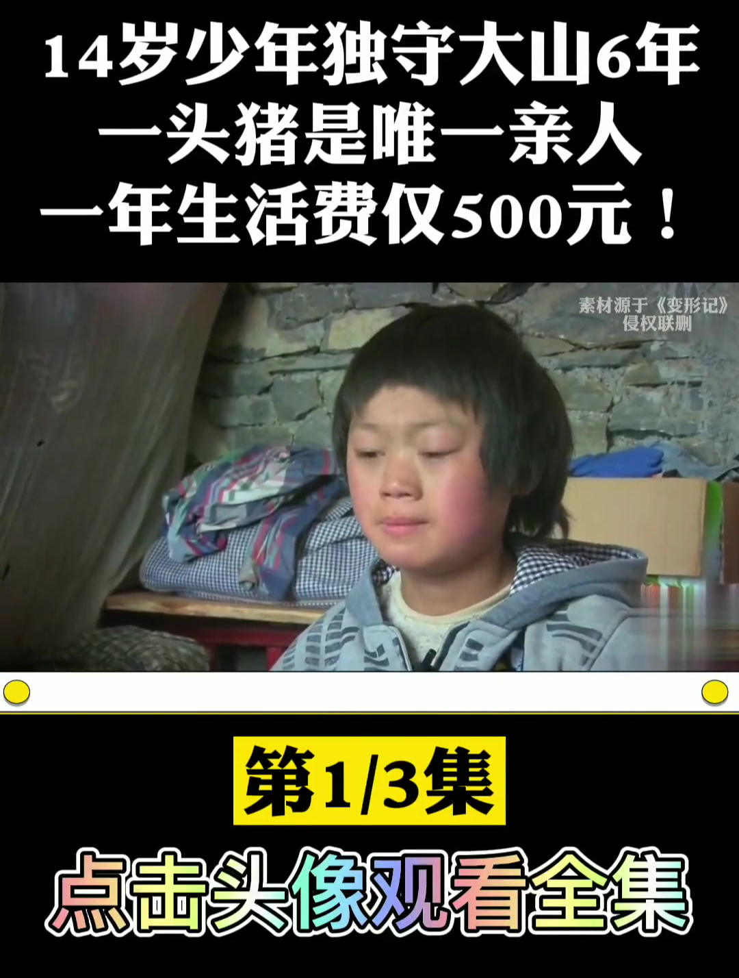 14岁少年独守大山6年,一头猪是唯一亲人,一年生活费仅500元!-度小视