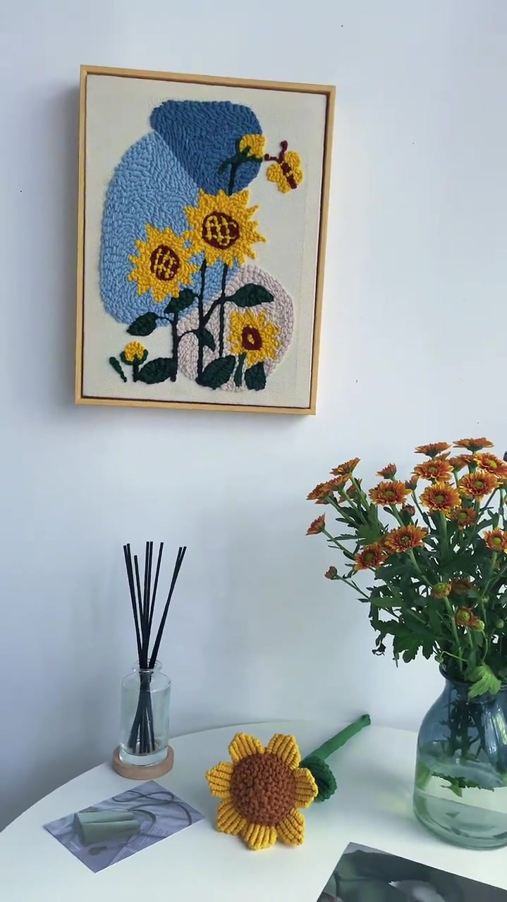 毛线手工戳戳秀向日葵画愿你如阳光,明媚不忧伤手工画戳戳秀手作