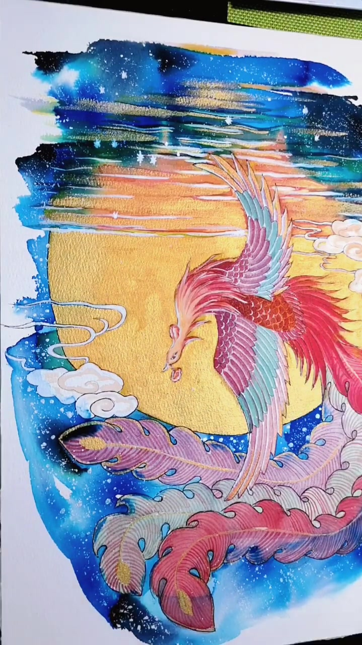 水彩凤凰,刚开始画时有点纠结-度小视
