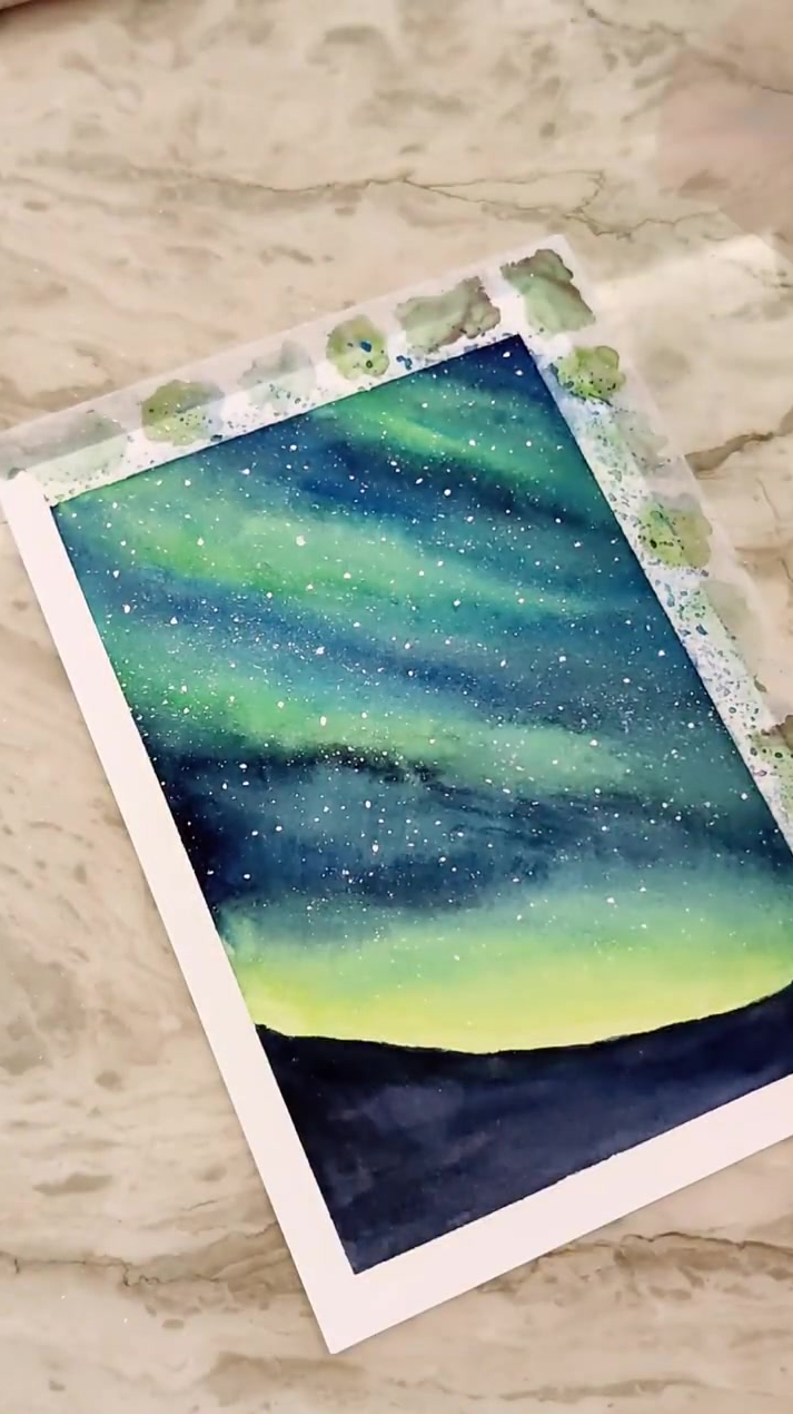 简单水彩画北极光视频