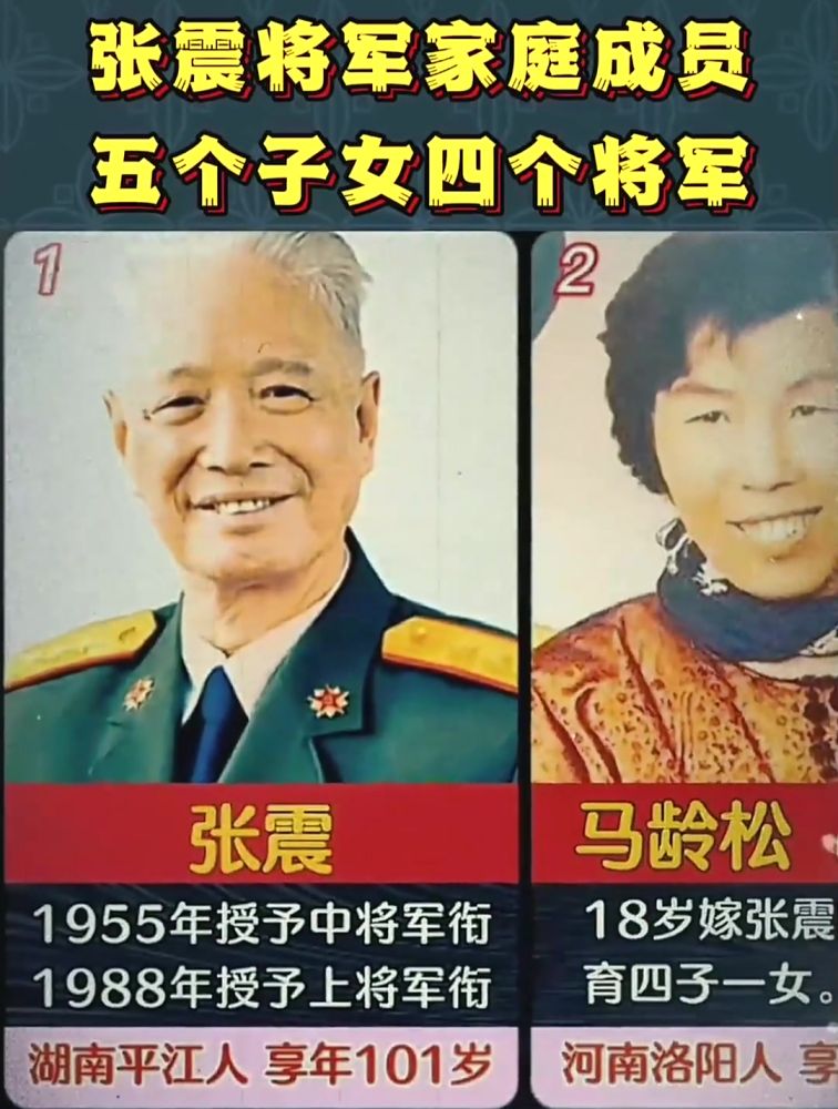 开国上将张震将军的家庭成员,五个子女四个将军,军事,军人风采,好看视频