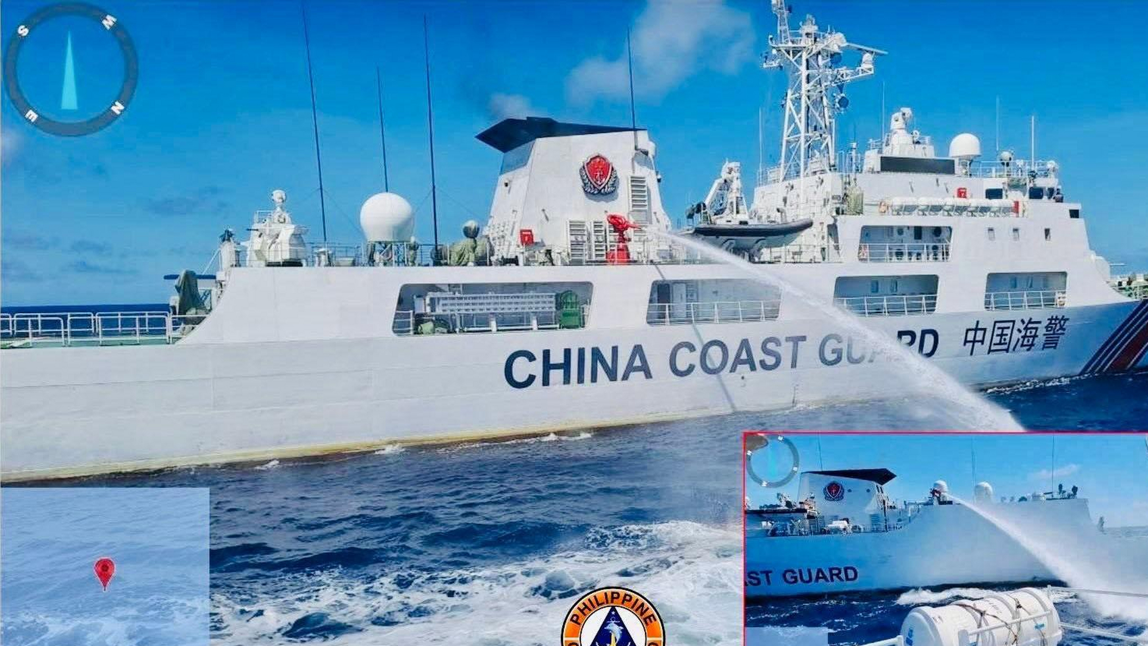 干的漂亮,菲补给船再闯仁爱礁,中国海警船首次动用水炮攻击  台风后"