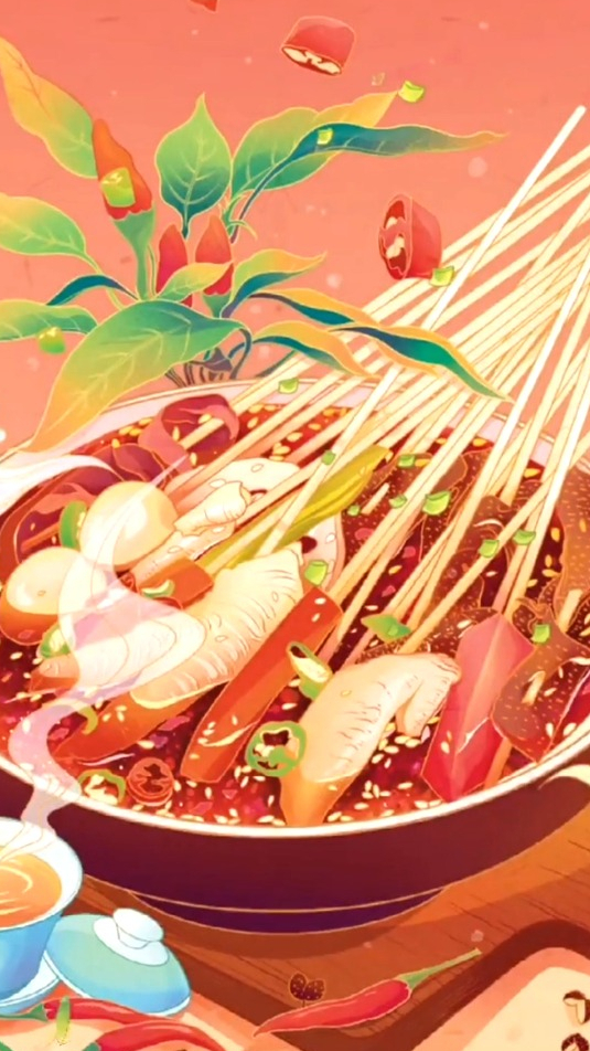 国风美食插画系列—钵钵鸡,插画国风,美食插画