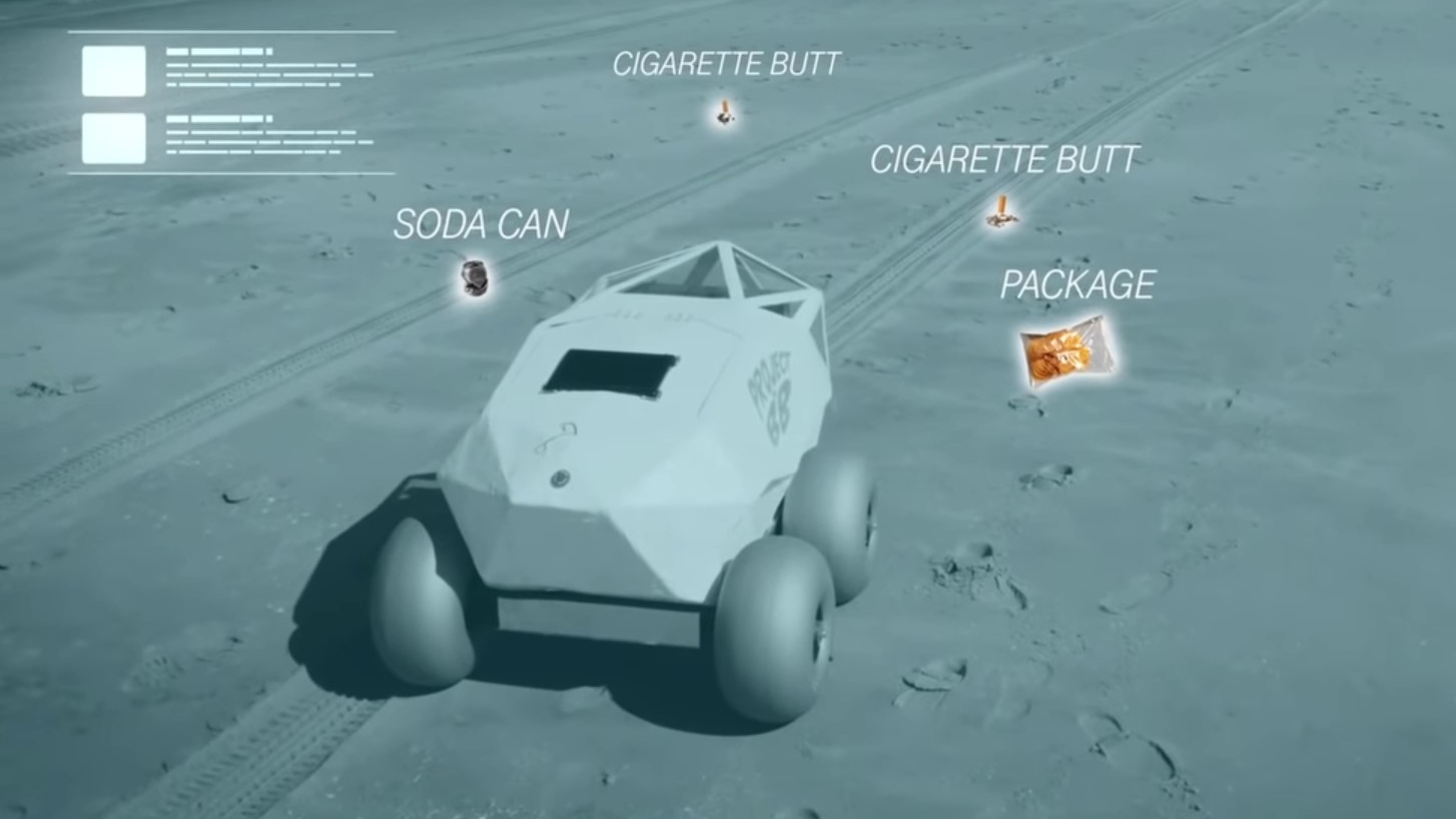 专在海边捡烟头的机器人,半小时清理20个,效率非常高