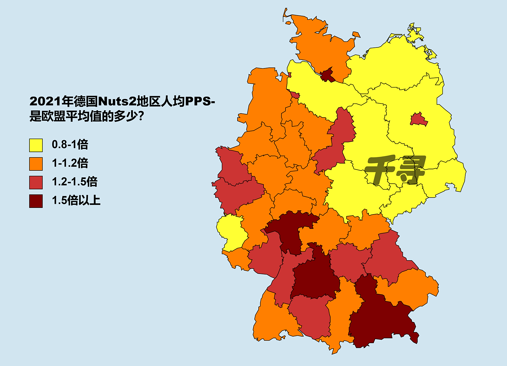 原东德地区除了首都柏林外,全都低于欧盟平均值.