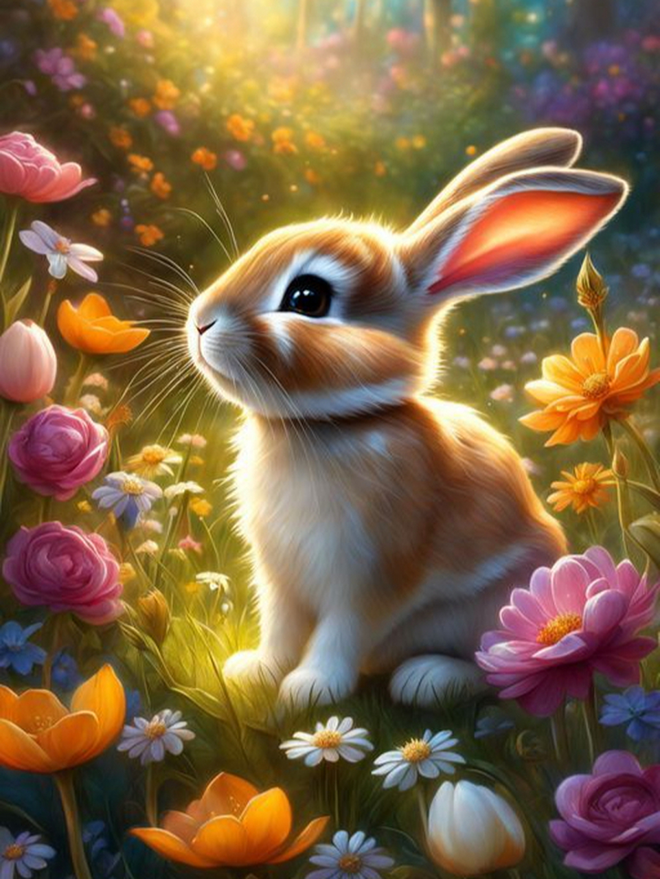花丛里的长耳朵兔子