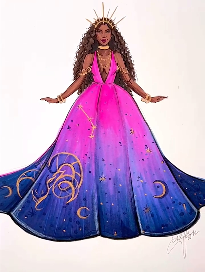 白羊座礼服裙,宝子们看过来,马克笔手绘-度小视