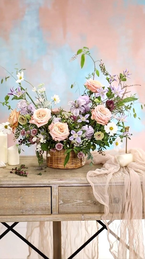 花艺师的必备技能艺术插花田园风v型花篮