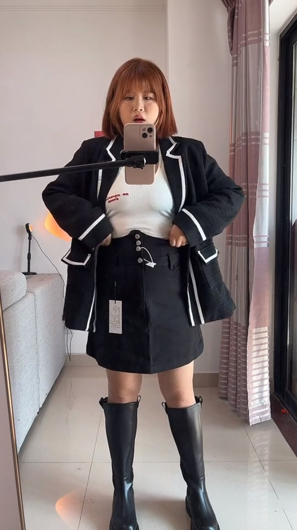 135斤微胖女生穿西装套装是什么效果呢?快来看看吧