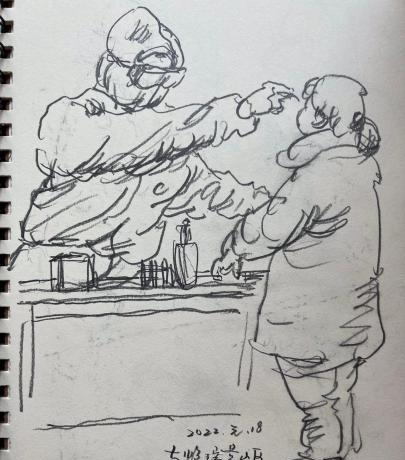 合肥居民30分钟速写多幅作品 记录核酸检测演练现场