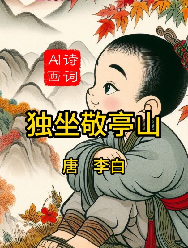 《獨坐敬亭山》唐 李白 古詩配畫 小學四年級上冊兒童啟蒙古詩詞