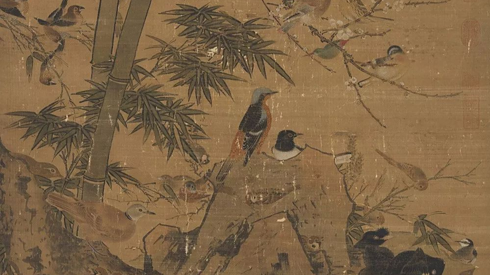 边景昭绘画粗陋水平不高?竹鹤图粗中有细,两幅写意百鸟刚柔相济