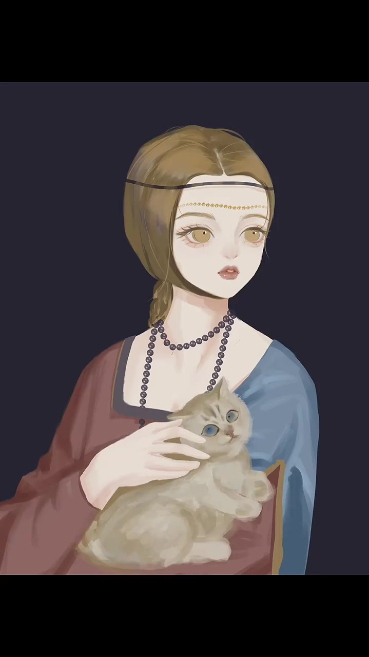 经典名画重绘系列抱银鼠的女子