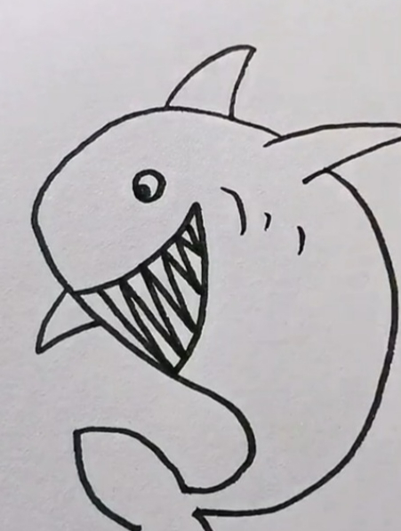 教孩子这样画鲨鱼,简单又好看,快和我一起学画吧