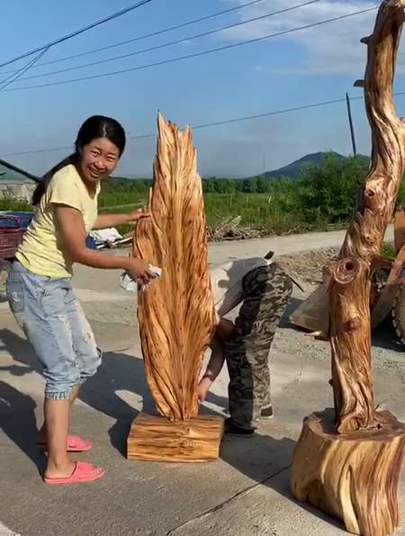 轮椅小哥媳妇北沉香琥珀木摆件-度小视