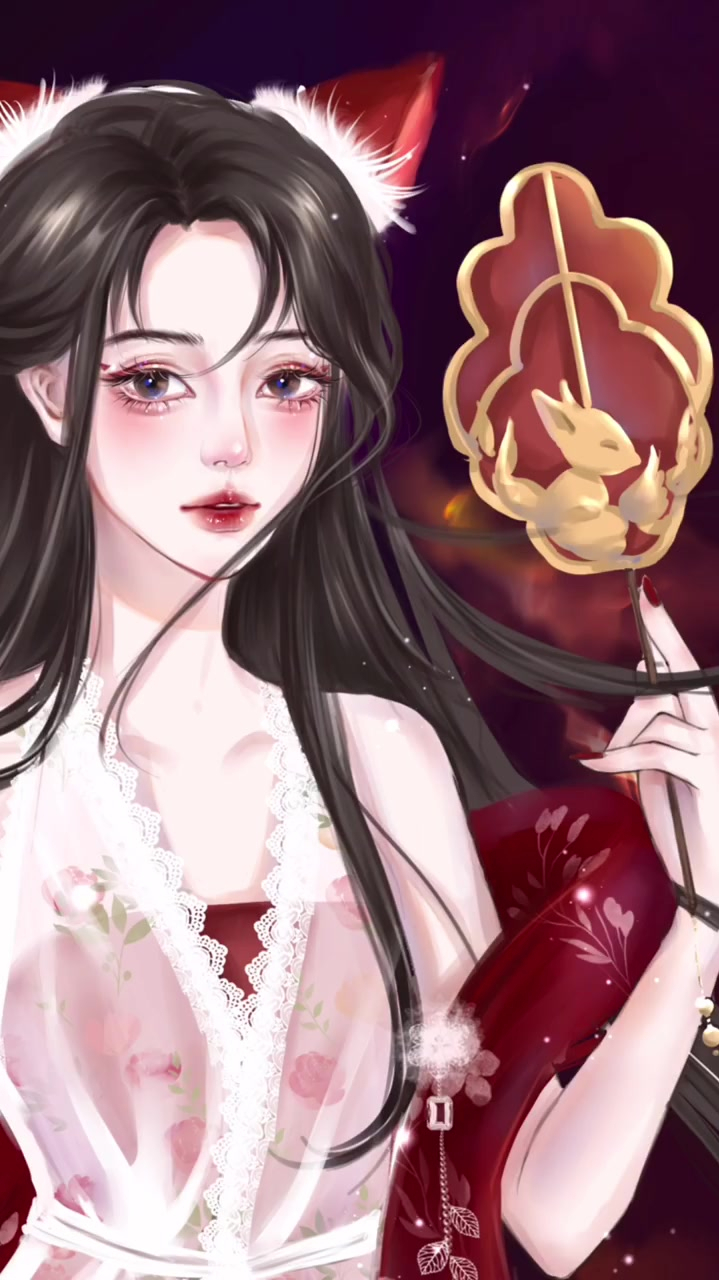 九尾红狐两世情缘绘画过程