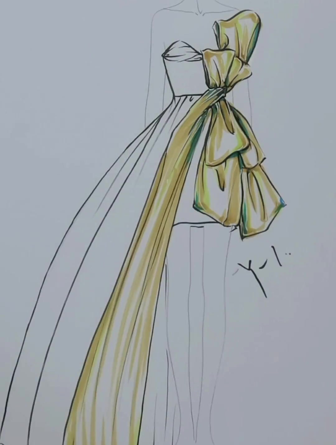 服装设计手绘 不对称礼服造型画法