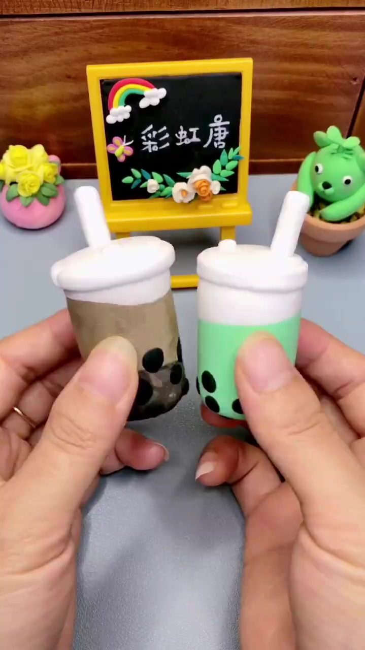 超轻粘土珍珠奶茶粘土摆件教程-度小视