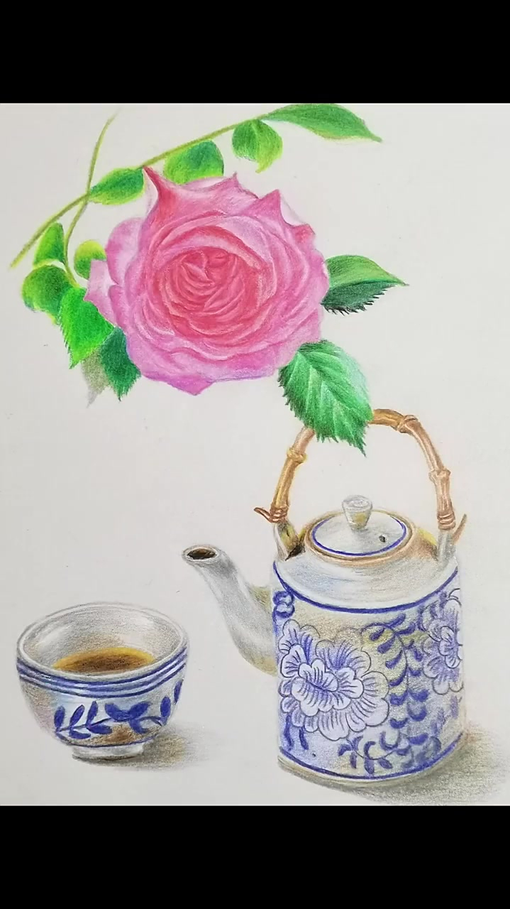 彩铅画彩铅,画出春意送你一壶春茶品味人生-度小视