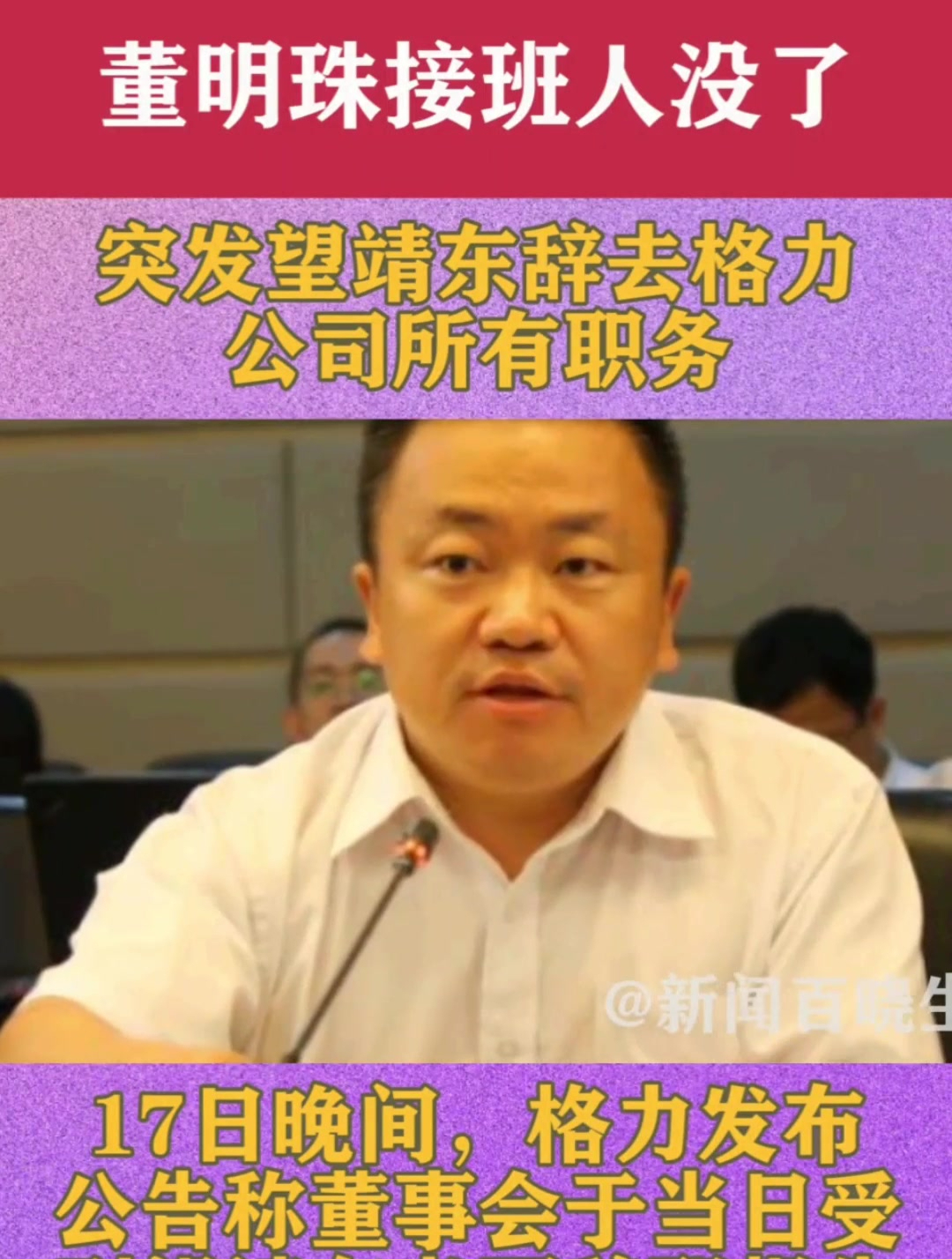 突发!董明珠接班人选之一望靖东辞去格力所有职务-度小视