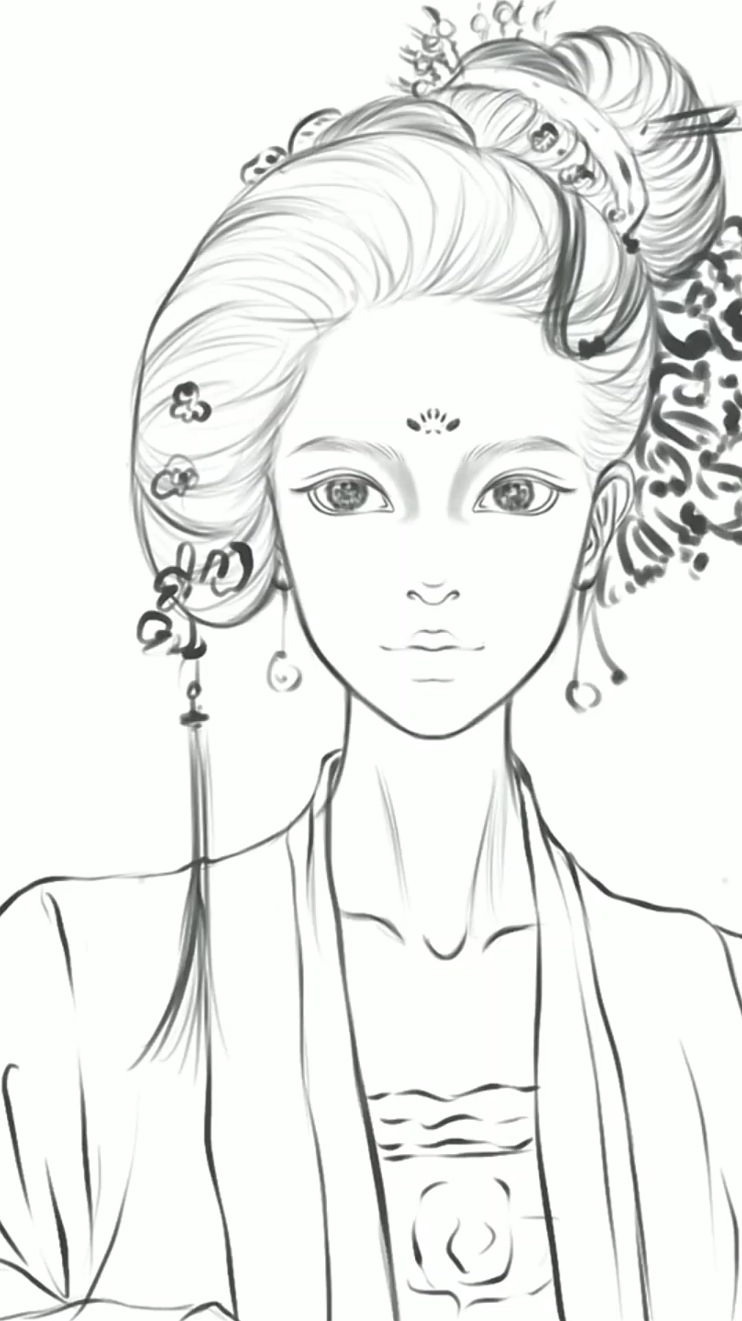 板绘人物线稿头饰绘画全过程