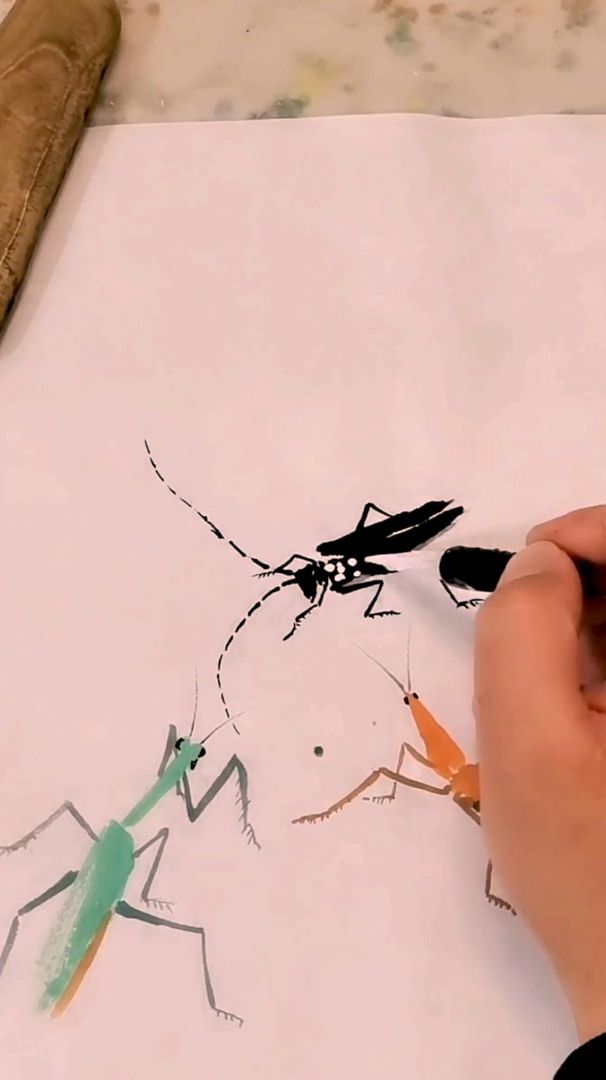 好看的国画,教你画天牛,遇见春天,写意花鸟画-度小视