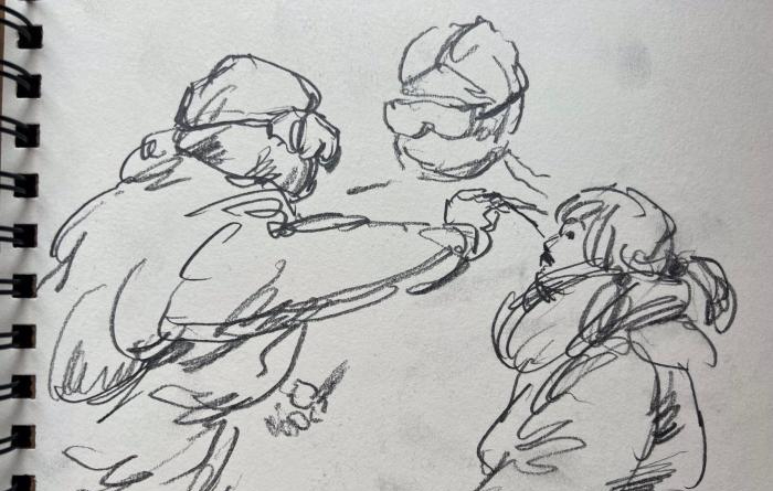 合肥居民30分钟速写多幅作品 记录核酸检测演练现场